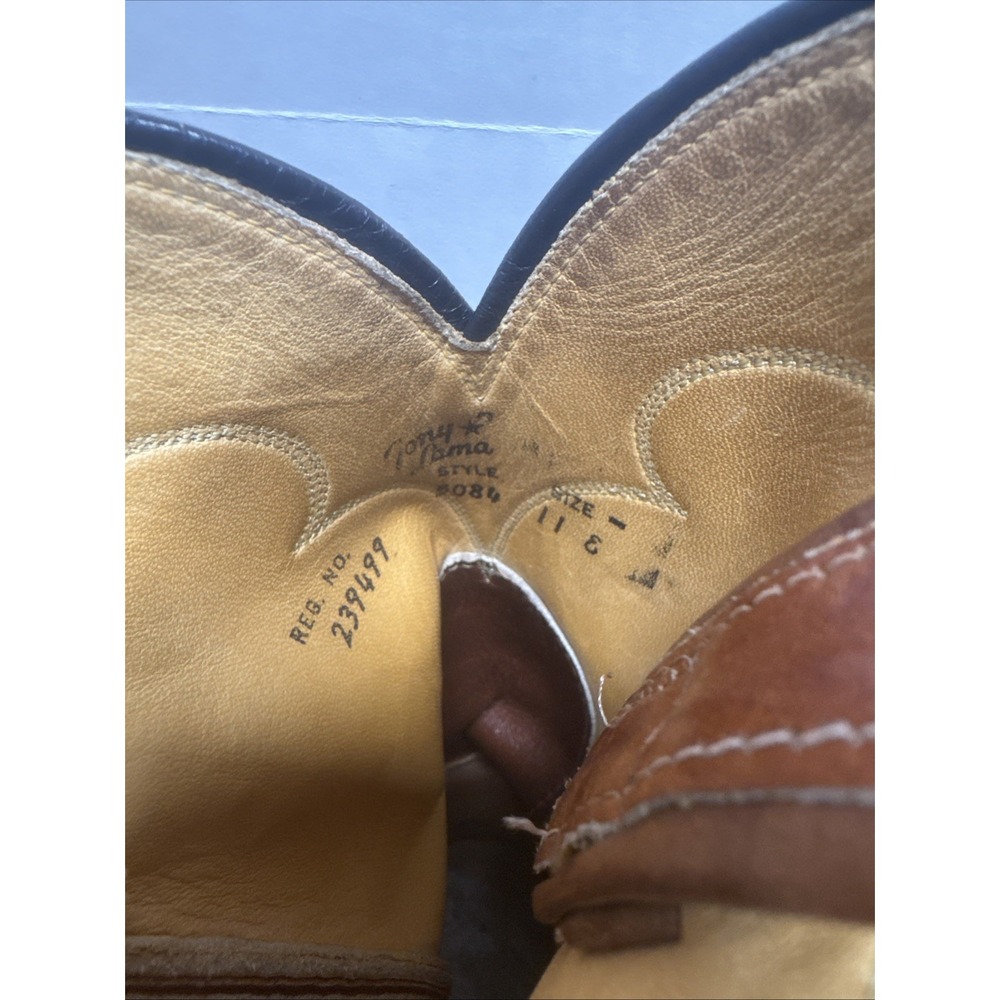 Vintage Tony Lama Brown Western Cowboy Boots Style 5084 Men's 11 E Made In USA - Picture 4 of 7